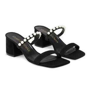 New Stuart Weitzman Goldie 60 Pearl Suede Sandal Black 7 $525